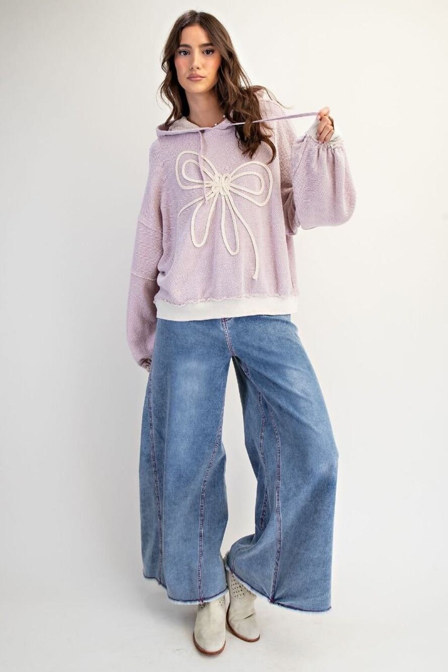 0K***EASEL BOW EMBROIDERY HOODED PULLOVER
